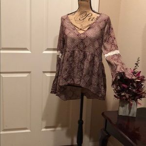 Brown and cream top with bell sleeves